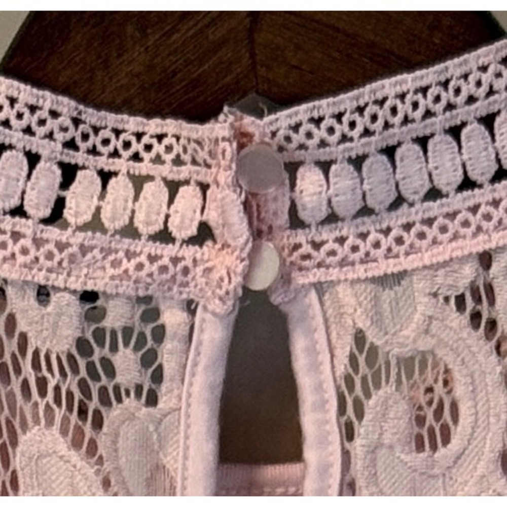 Cable‎ & Gauge Boho Pink Lace Sleeve Sz Medium Romantic Blouse Valentines - Picture 5 of 8